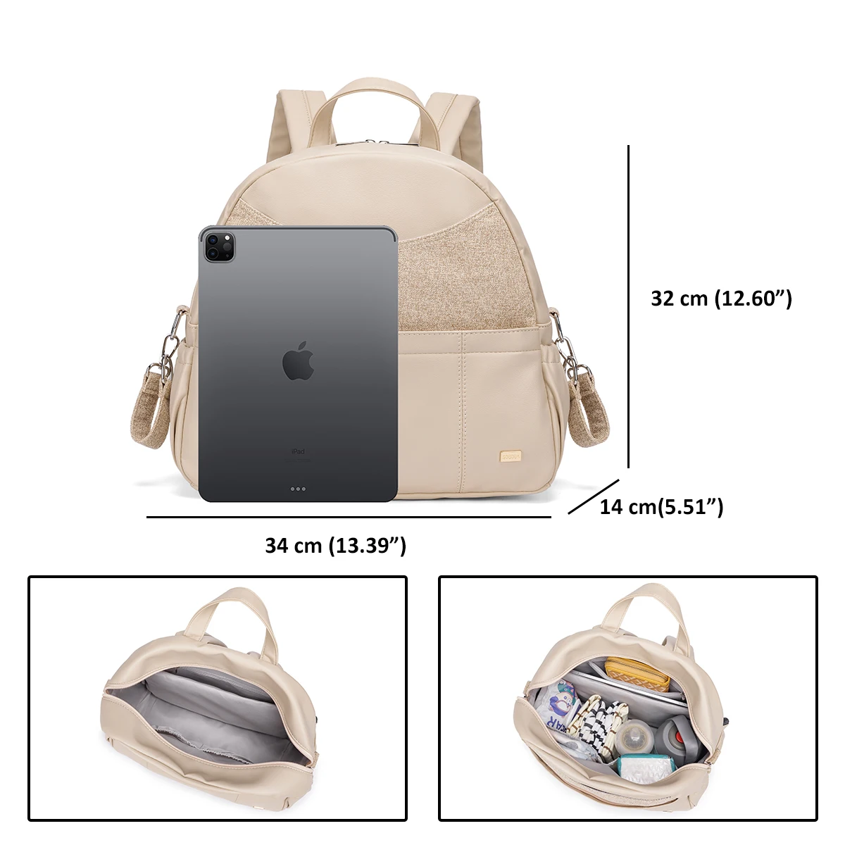 حقيبة ظهر Soboba Diaper للنساء ذات سعة كبيرة ومتعددة الوظائف لتغيير الحفاض مع شريطين يمكن تعليقه على عربة الأطفال