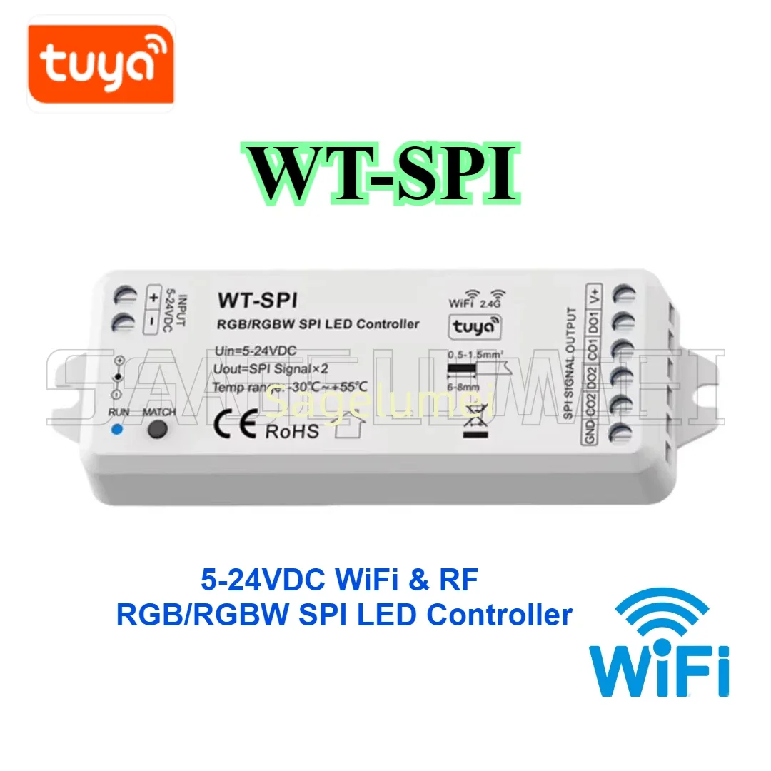 

DC5-24V Tuya WiFi RGBIC/RGB/RGBW SPI LED Controller Wall Remote Control WS2811 WS2812B SK6812 LED Light Dimmer for Alexa Google