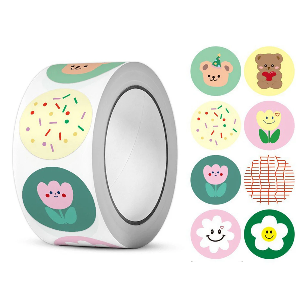 100-500pcs Cute Cartoon Stickers 1inch Reward Sticker Round Bear Seal Labels for Handmade Gift Packing Decor Kids