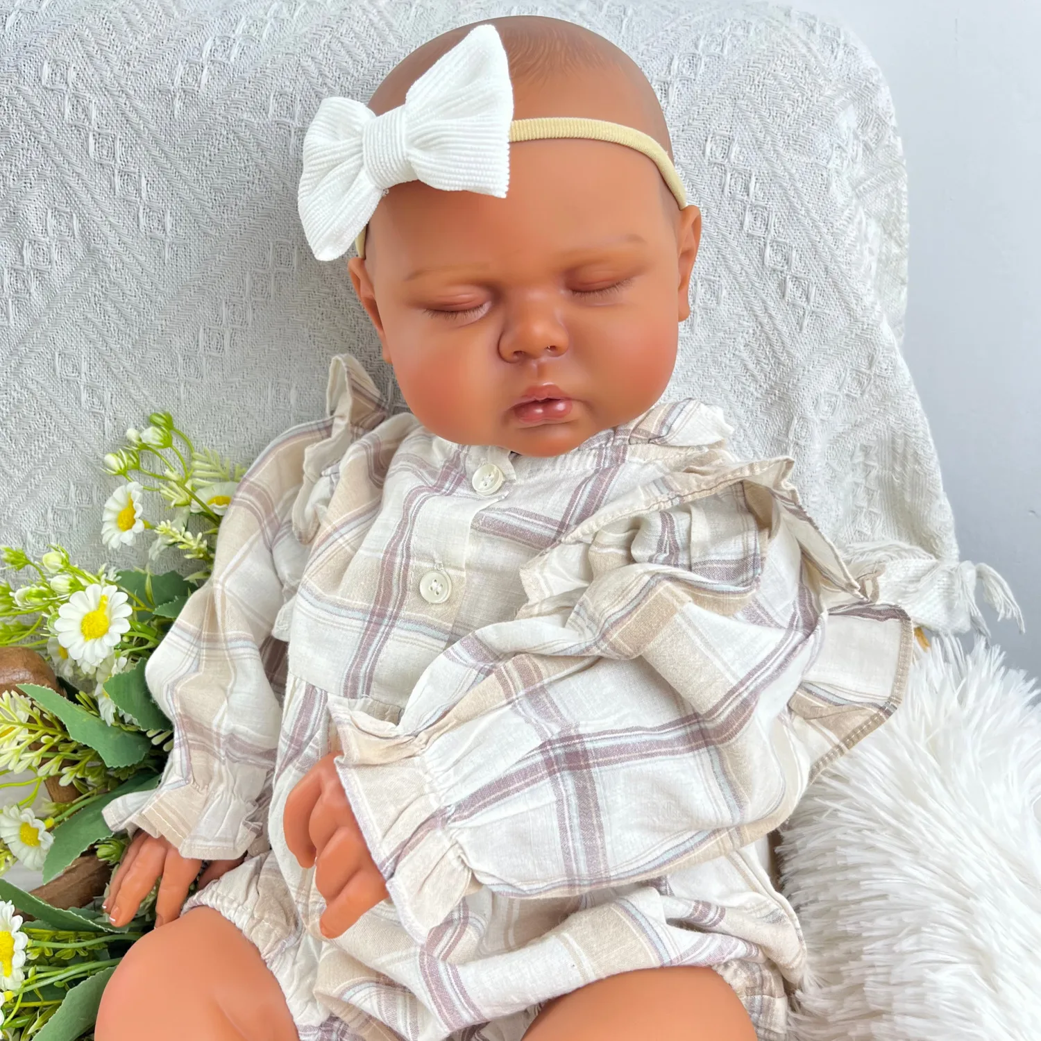 

BZDOLL 24inch Sleeping Reborn Baby Doll 60 CM Black Skin Vinyl Limbs Cloth Body Fat Doll Kid Fashion Birthday Gift