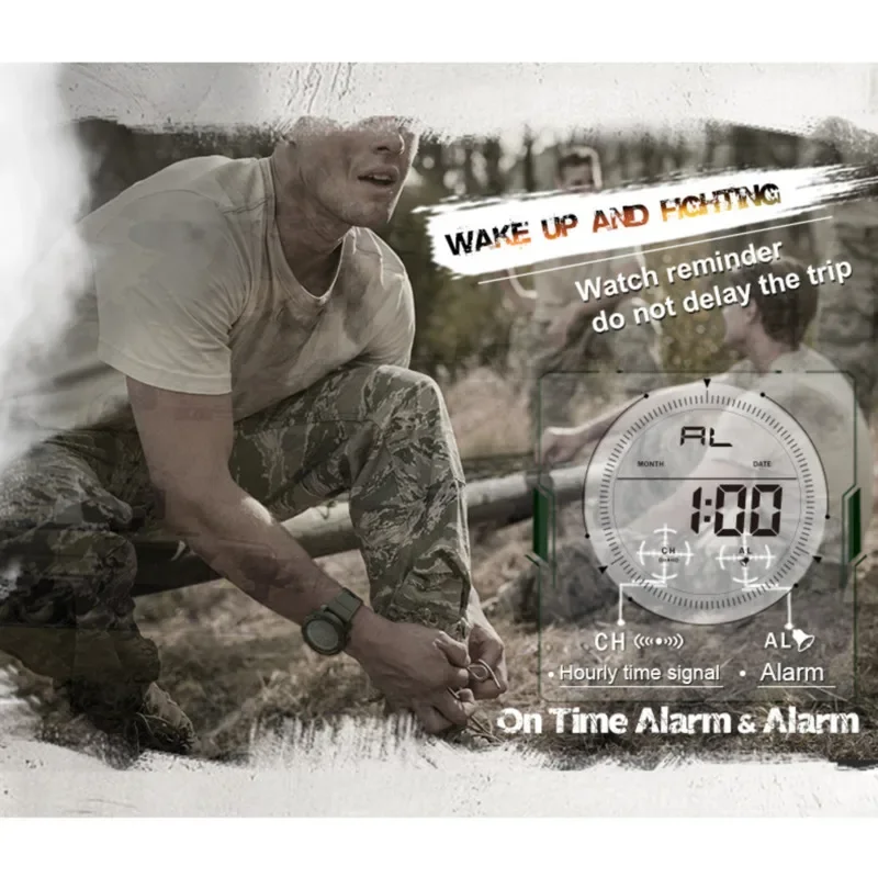 NORTH EDGE TANK Outdoors Watch For Men Alarm Clock Hour Report EL Backlight Waterproof 50M Silicone Band Men Watch Reloj Hombre