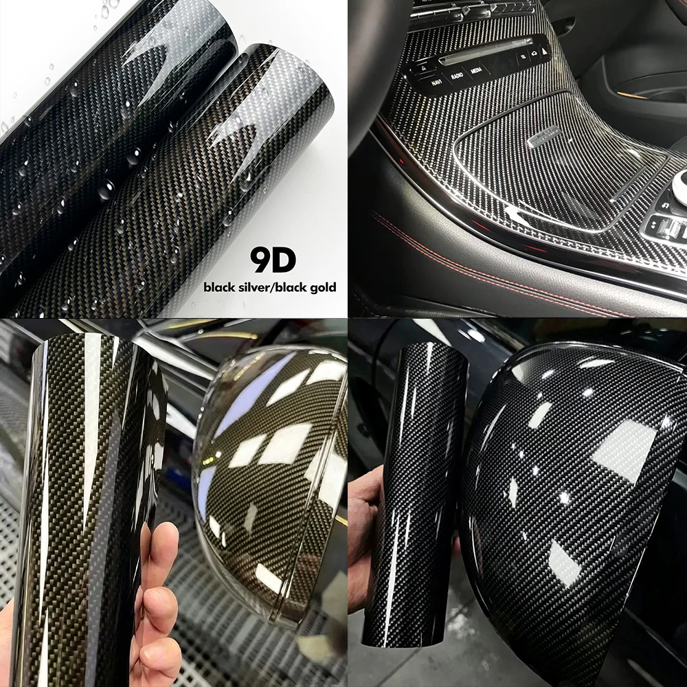 9D Kohlefaser-Vinylfolie Selbstklebende Auto-Tuning-Vinylfolie Glänzend Schwarz Rot Autokarosserie-Folie Auto- und Motorrad-Aufkleberfolie