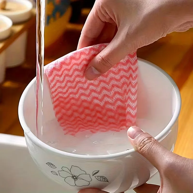 1pack Disposable Non Woven Fabric Rags Portable Pink Disposable Dishcloth Pull Out Oil Proof Cleaning Cloth Kitchen Accessories