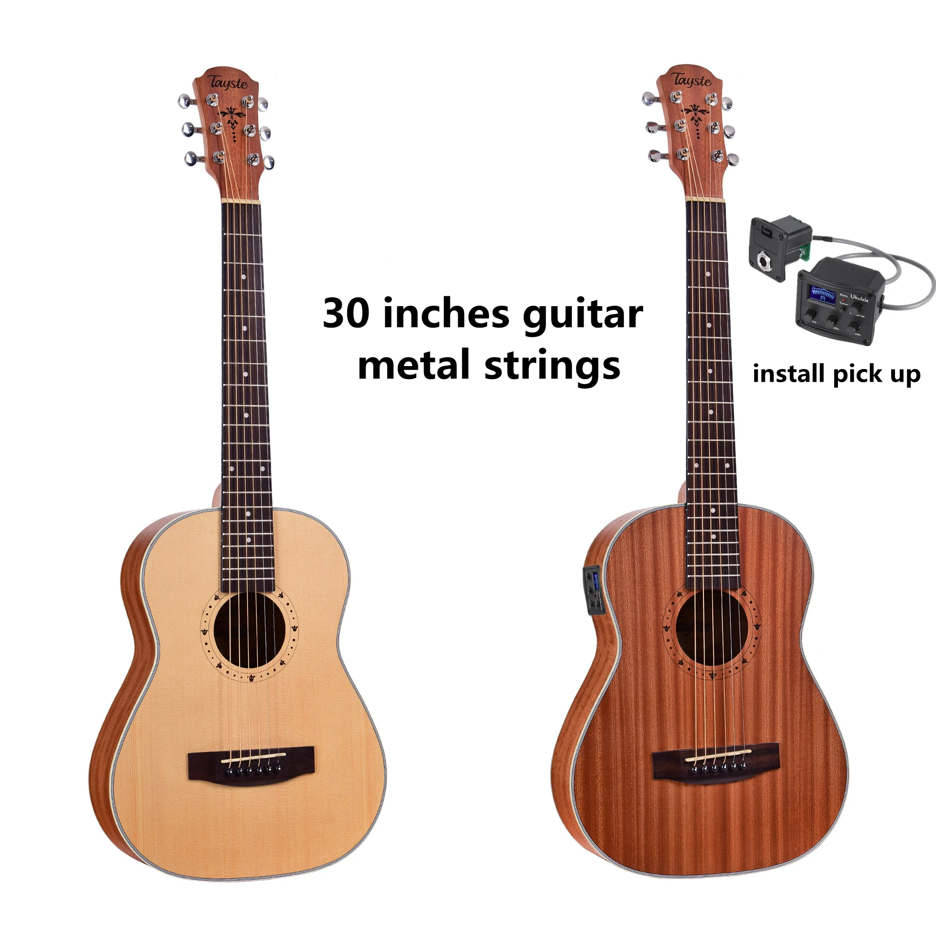 Acoustic Guitar 30 Inches Baritone 6 Metal Strings Sapele Spruce Mini Electric Guitarlele Guitalele Ukulele Pick up Travel