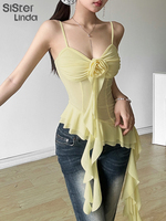 High Quality Women's Sexy Suspender Top Popular In Spring And Summer 2024 Low Cut Backless Yellow Flower Decorated Women's Top