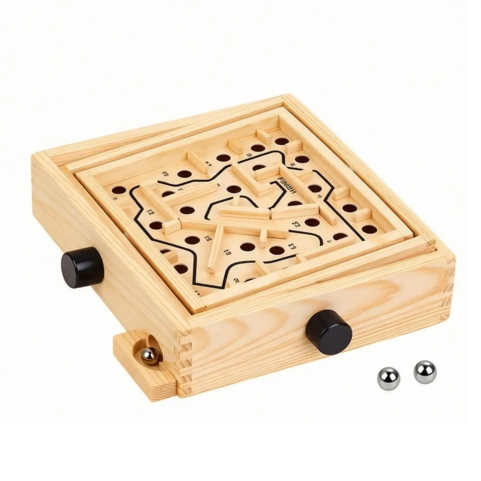 Portable Wooden Labyrinth Maze Game with Metal Balls for Children and Adults Brain Teaser