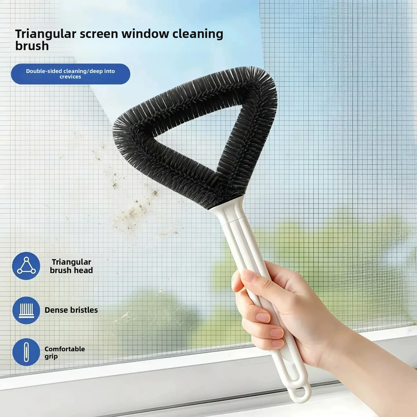 Triangular Double-sided Screen Window Cleaning Brush, Dry & Wet Use, No Disassembly Household Dust Remover