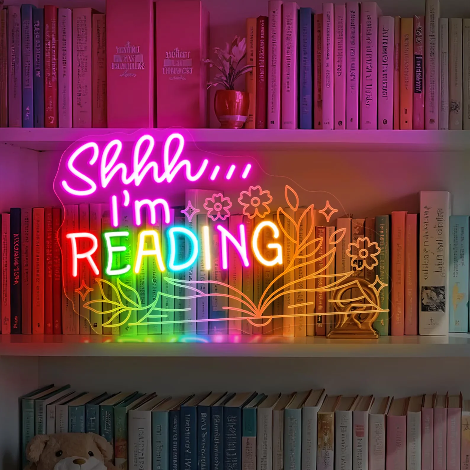 

Тсс, я читаю, неоновая вывеска, декор для книги, настенная вывеска для чтения, декор книжной полки, неоновая вывеска для библиотеки, цитата для чтения, подарок для
