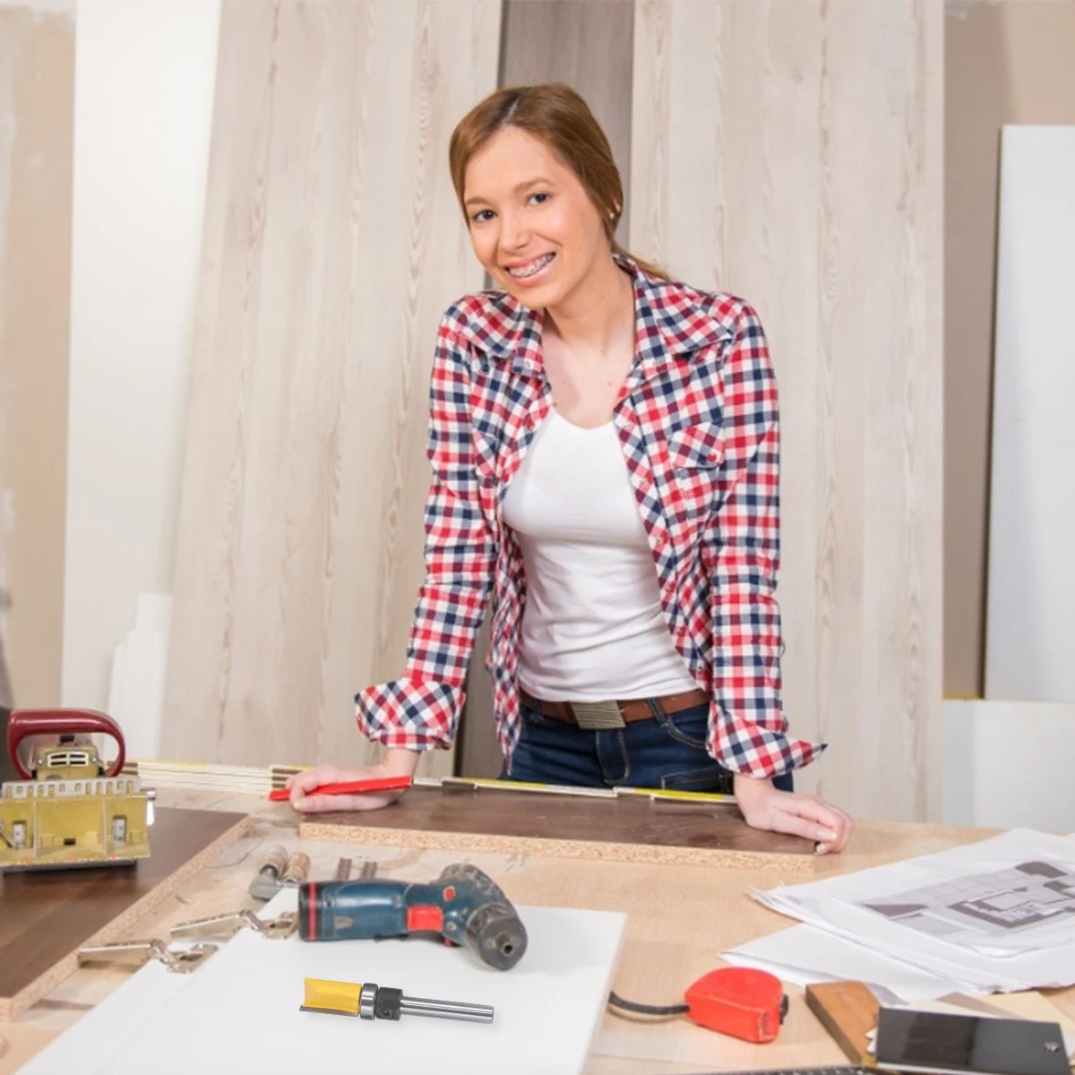 

3pcs Woodworking Router Bit Flush Trim Tool Milling Carpentry Round Drill Bit Set Precise Smooth Cutting High Hardness