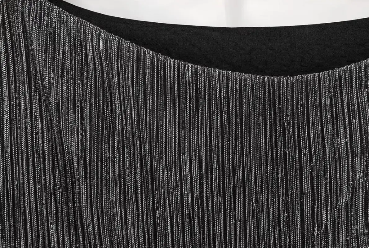 Plus Size Women Black Glitter Striped Bell Sleeve Mini Dress High Waist Slimming A Line Party Cocktail Short Dress view 5