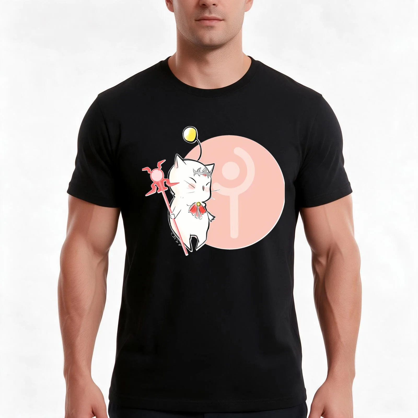 WHITE MAGE MOOGLE FFXIV T-Shirt, Summer Casual Cotton Tee, Oversized Streetwear Tops, Vintage Graphic Print, Unisex Men Women