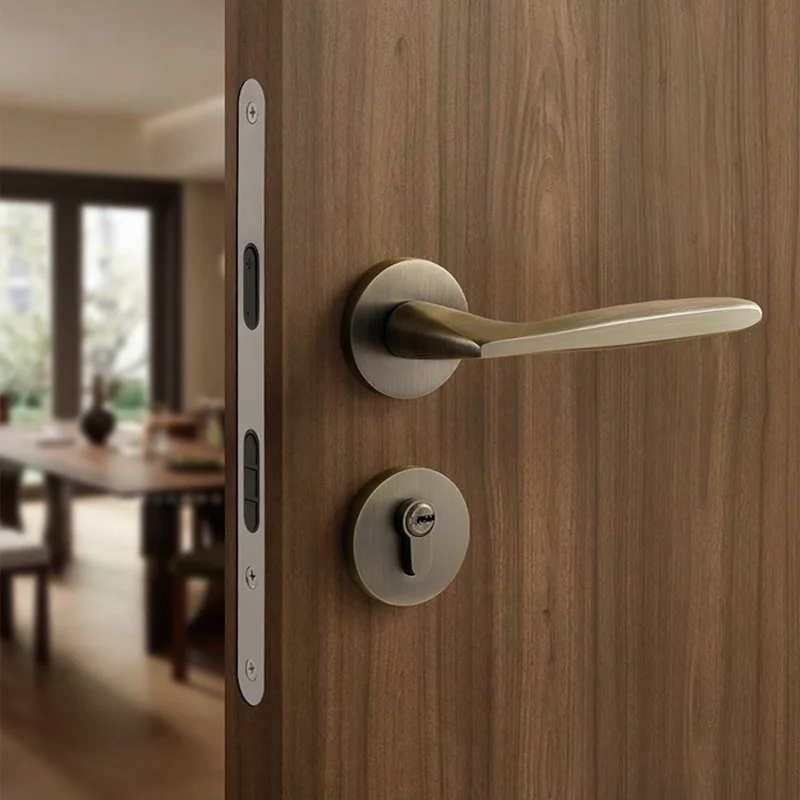 

(1 set) Bedroom Door Lock Silent Magnetic Suction Split Type Antique Style Room Door Lock Retro Interior Wooden Door Handle