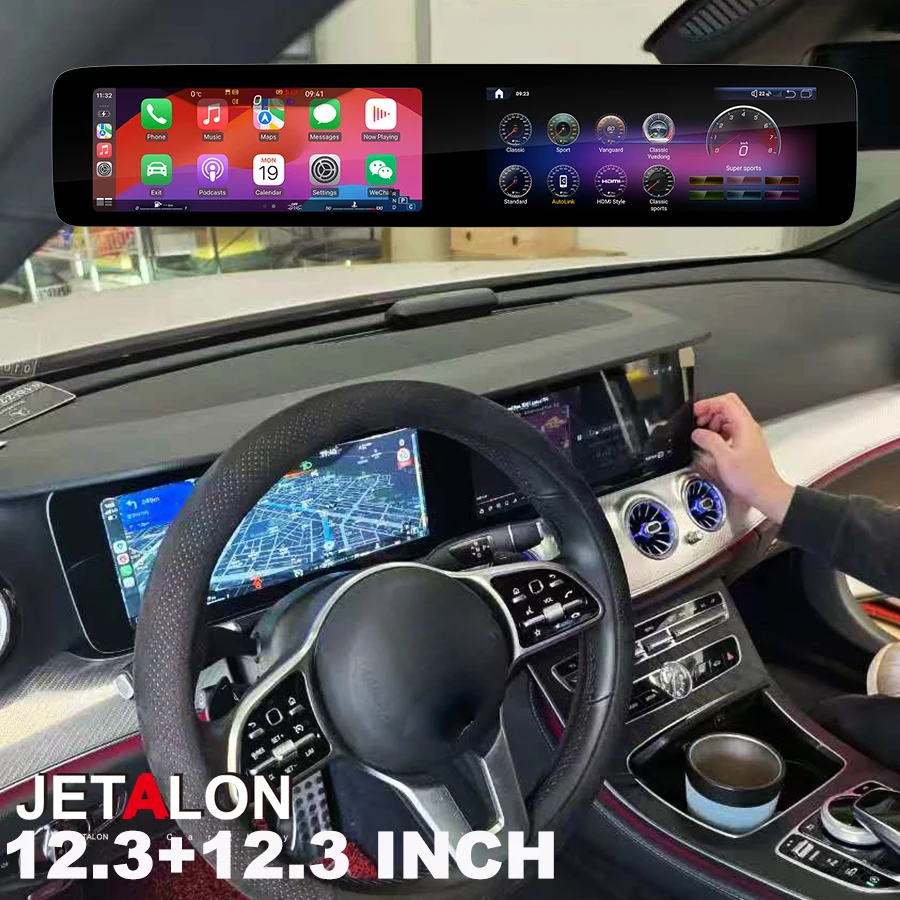

12.3+12.3-дюймовый сенсорный экран Android 14 с CarPlay для Mercedes-Benz E-класса W213 2016-2020, автомобильный мультимедийный плеер, автомагнитола, навигация, 8-ядерный процессор