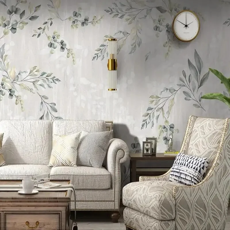 Vintage Retro Hand-Painted 3D Leaves Pattern Wall Mural for Living Room TV Background Modern Home Decor Wallpaper