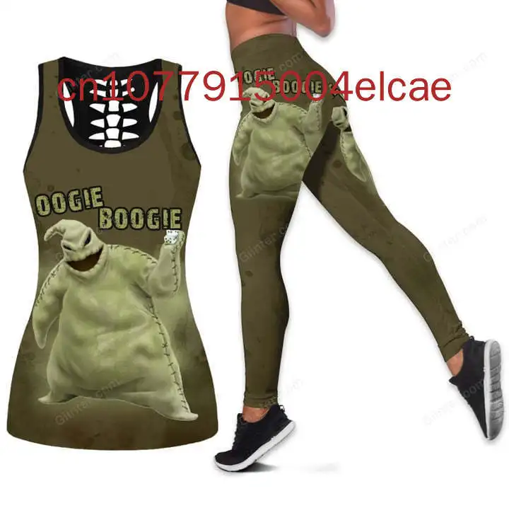 Disney The Nightmare Before Christmas Oogie Boogie Womens Hollow Tank Top Leggings Yoga Set Fitness Leggings Tracksuit