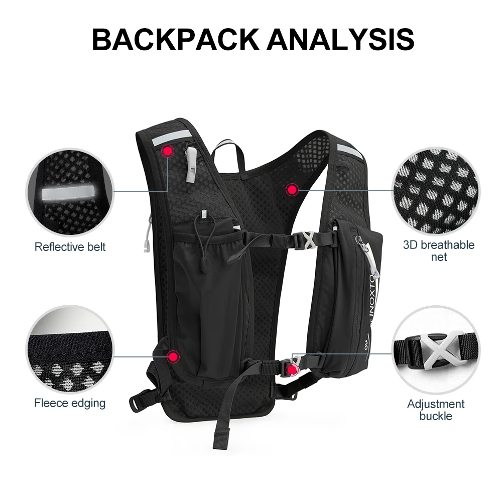 Zaino per gilet idrico da corsa, zaino leggero isolato con borsa per vescica d'acqua da 1,5 litri per escursioni, trail running, ciclismo