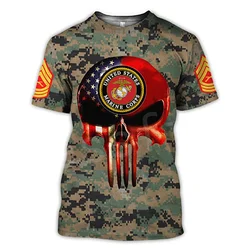 Amerikaanse Vlag Soldaat Camo Skull 3d Harajuku Print Mode Stoere Guy Street Hiphop Casual Ronde Hals T-Shirt Tops Met Korte Mouwen