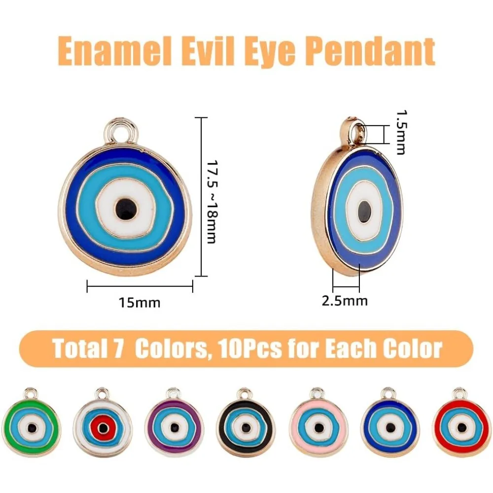 70Pcs 7 Colors Enamel Pendant Colorful Enamel Eye Charm Turkish Eye Charm Good Luck Charm Amulet Jewelry Flat Round CCB