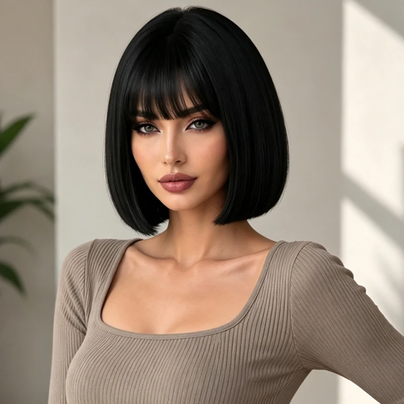 12-inch black synthetic wig – a must-have for everyday cosplay, role-playing games, and parties; stylish and elegant look.