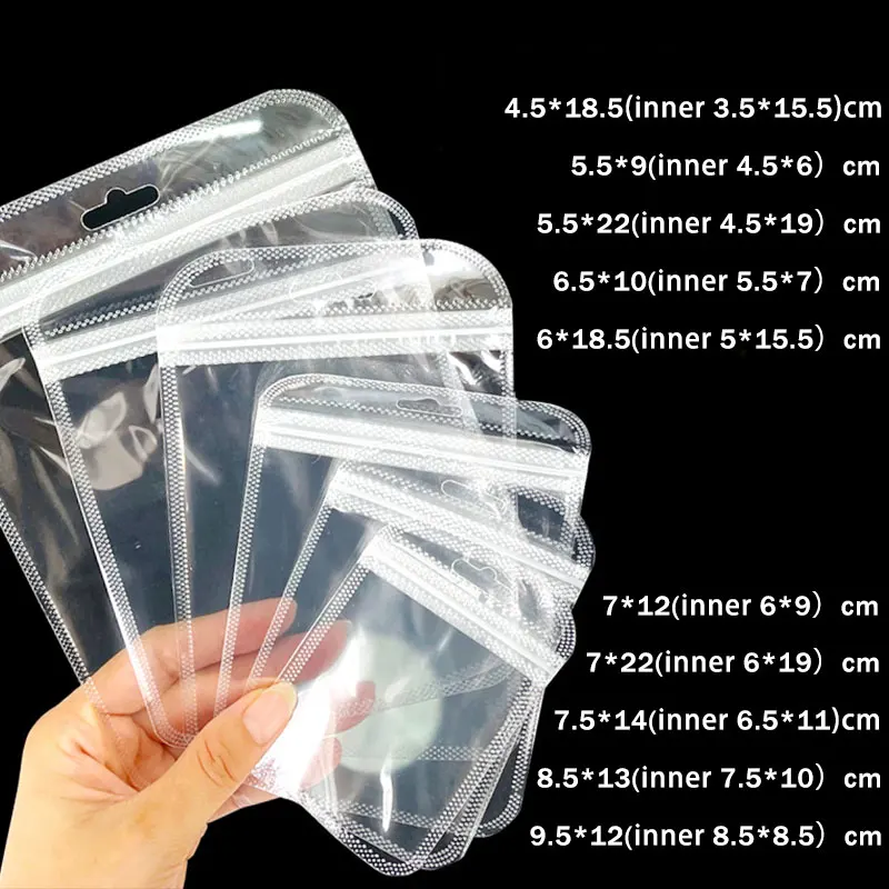 50pcs Transparent Self Sealing Bags Hang Pouch Thicken OPP Bags for DIY Jewelry Retail Display Packaging Storage Ziplock Bag