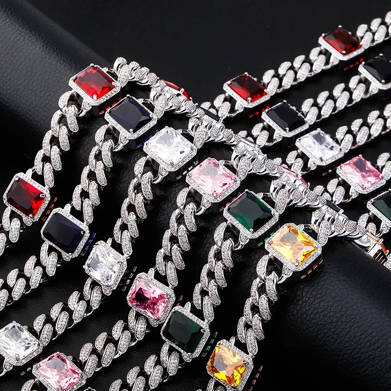 

Square Stone Setting Bling Ice Out Round Cuban Chain Chokers Necklaces for Men Women Hip Hop Rapper Jewelry Drop Shipping