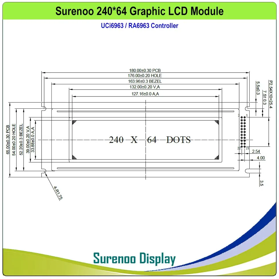 24064 240*64 matryca graficzna moduł LCD ekran UCi6963 RA6963 SAP1024B T6963C kontroler żółty zielony niebieski podświetlenie LED — zdjęcie produktu 5