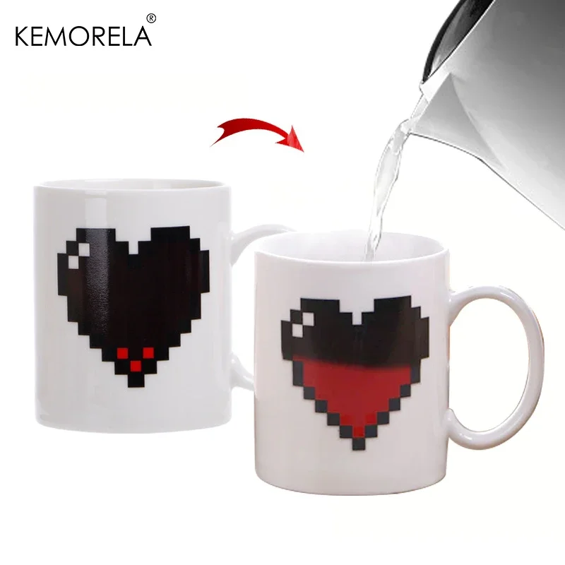 

330ML Peach Heart Color-changing Ceramic Cup Novelty Magic Cup Creative Design Coffee Mug Valentine's Day Preferred Gift