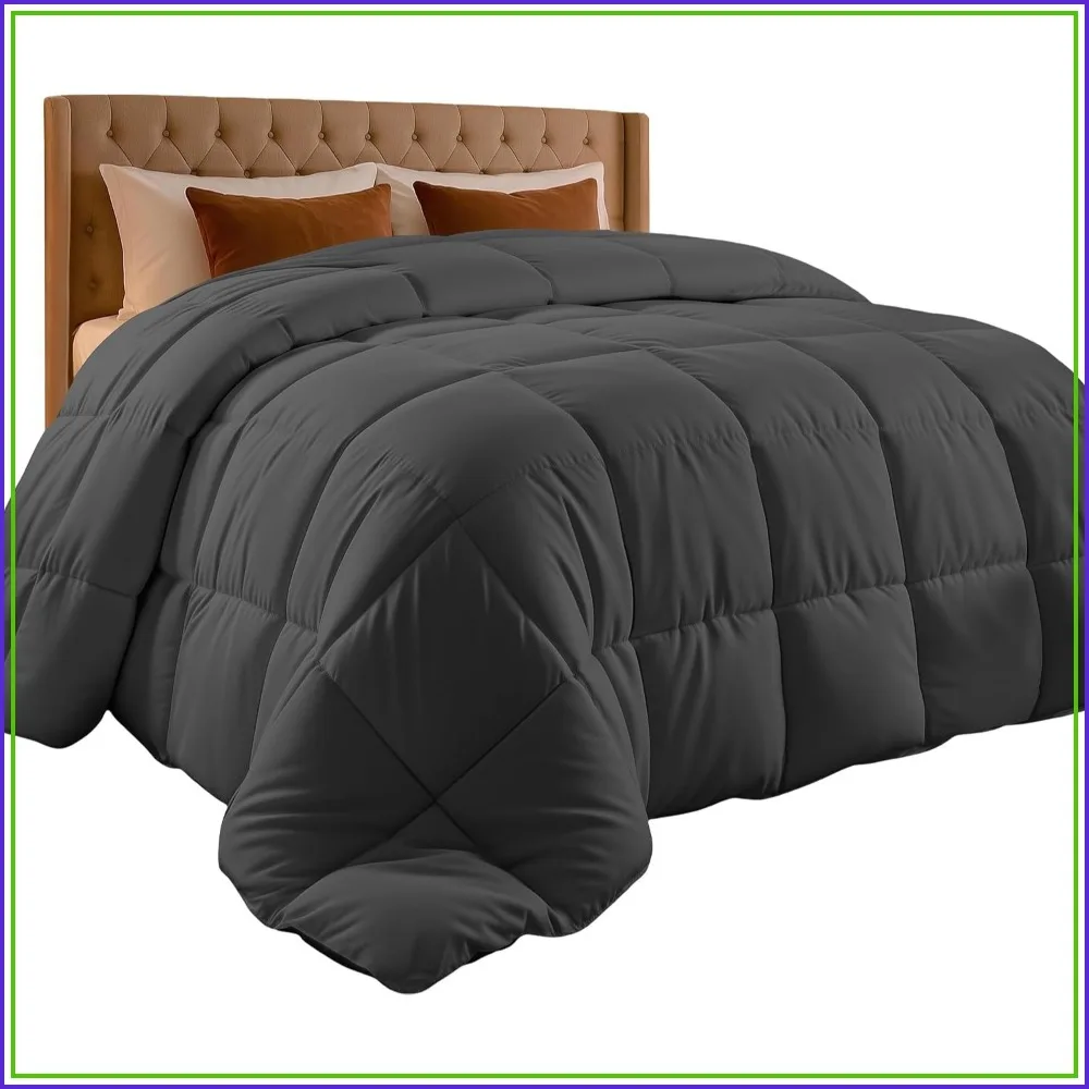 Queen Comforter Duvet Insert, Quilted Grey with Corner Tabs, Box Stitched Down Alternative, 88x88 Inches