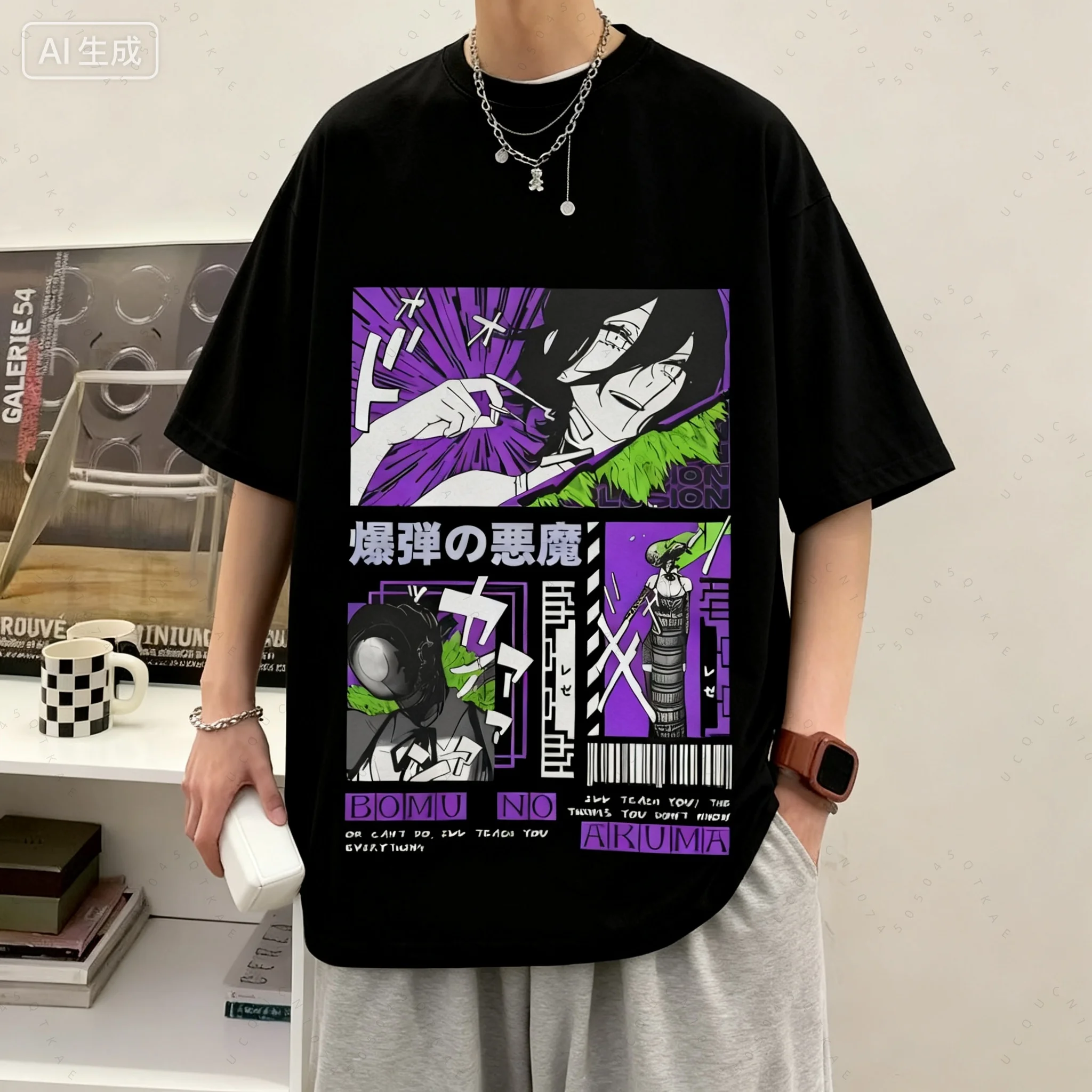 

Men Women Chainsaw Man Reze T Shirts Anime Bombs Devil Cotton Clothes Casual Short Sleeve Crewneck Tee Shirt Motorcycle T-Shirt