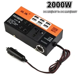 Car Inverter Car Power Inverter 2000W Peak DC 12V/24V To DC 110V/220V Converter Trip 6 USB Overload Protection
