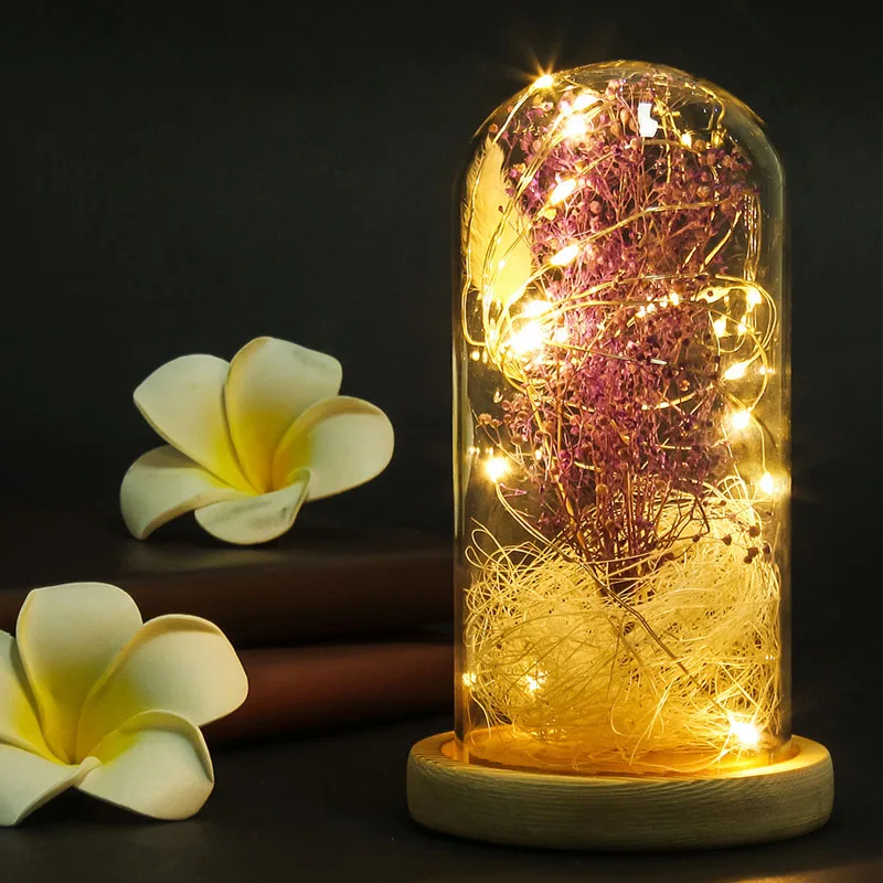 แจกันดอกไม้ยิปโซฟิลาปลอม LED ขวดแก้วบรรจุภูมิทัศน์ฝาครอบฟิลเลอร์การตกแต่งบ้านของขวัญการตกแต่งบ้านของขวัญ1ชิ้น