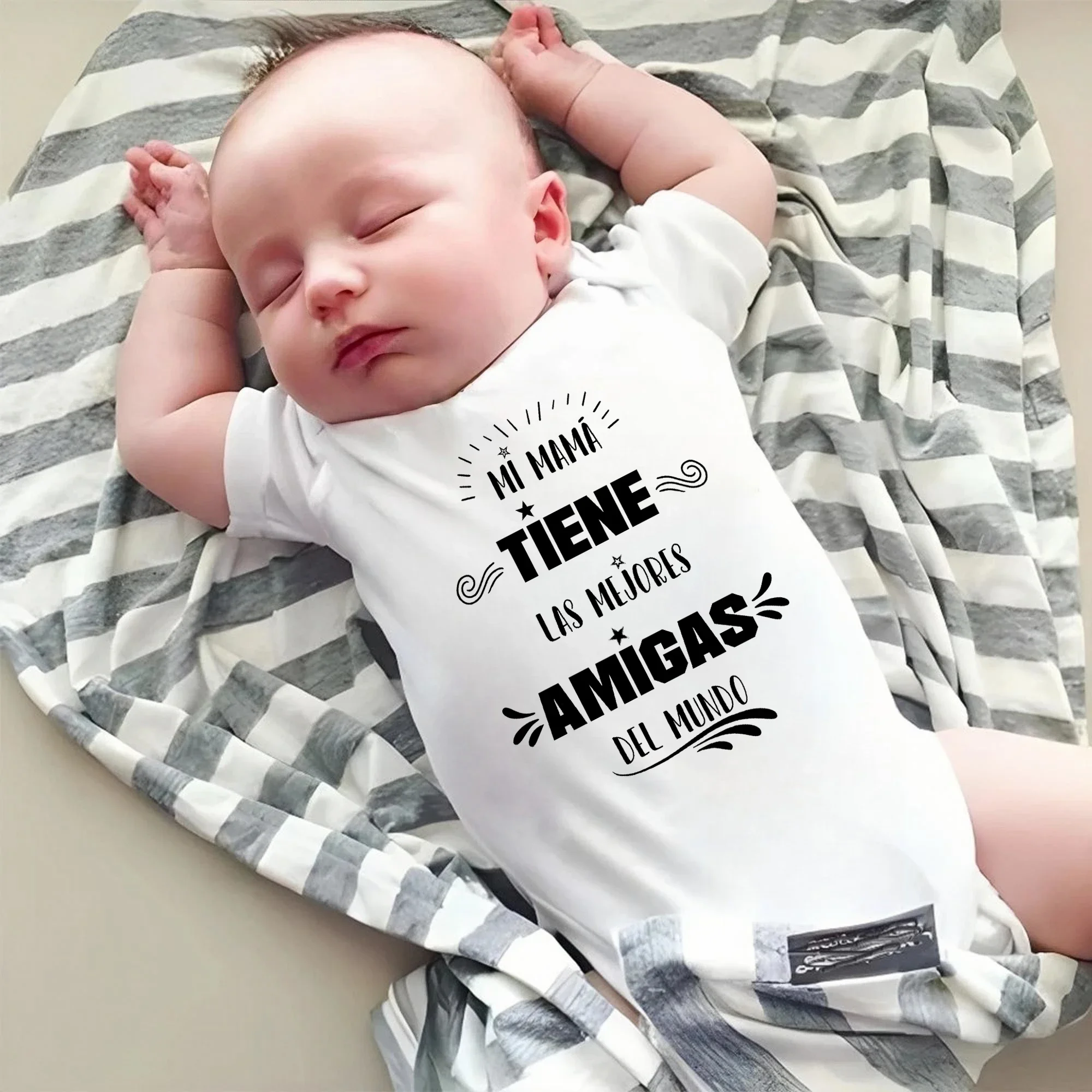 My Mom Has The Best Friends In The World Spanish Print Baby Bodysuit Newborn Short Sleeve Jumpsuit Cute Toddler Romper Clothes