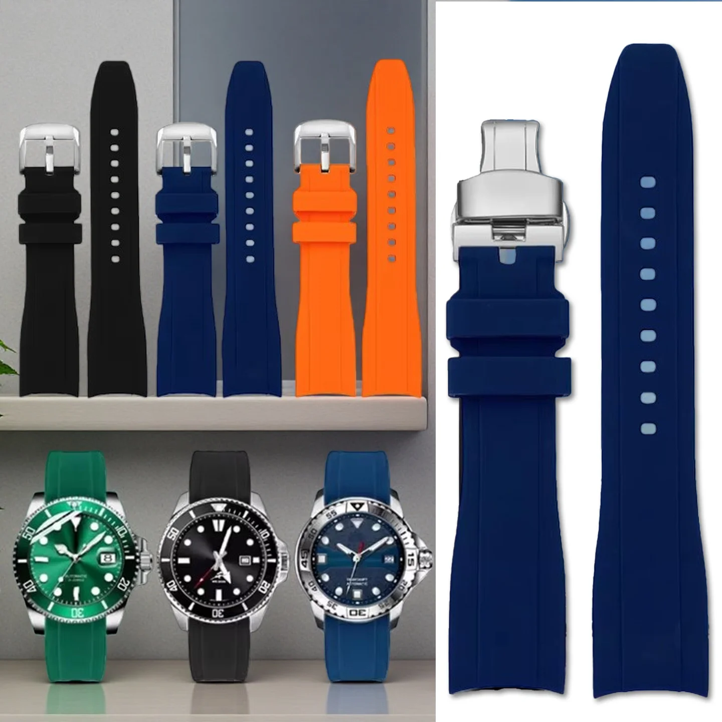20mm 22mm Curved End Rubber Watch Strap For Casio Swordfish Duro MDV106-1A MDV-106/107-1A Bracele Waterproof Silicone Watchband