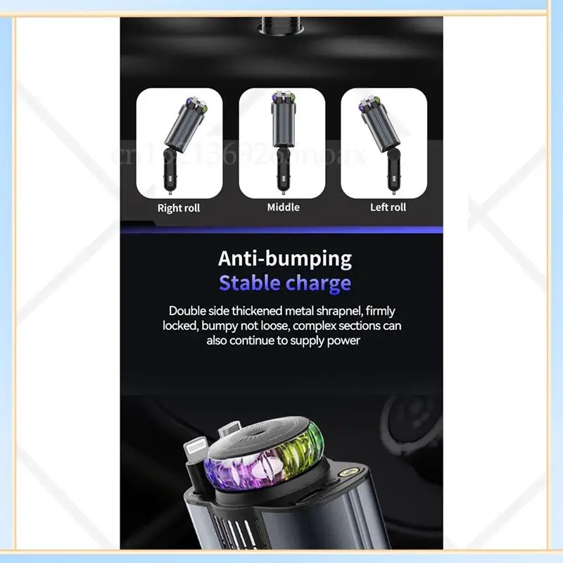 -SPOR Car Charger 5-In-1 With Retractable Cable, Aromatherapy& Starlight–Supports USB-C, Lightning& Type-C