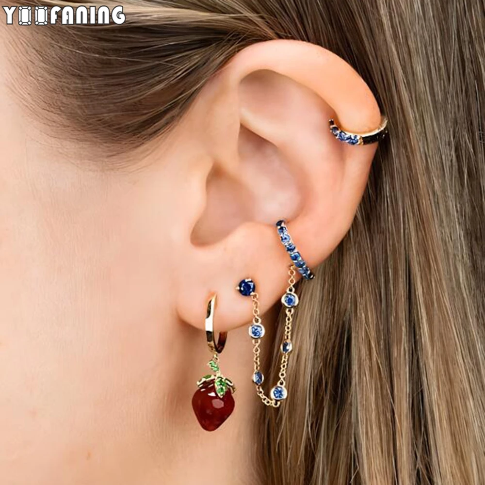 925 Sterling Silver Ear Needle Fashion Luxury Hoop Earrings Colorful Zircon Chain Design Exquisite Earrings for Women  Jewelry