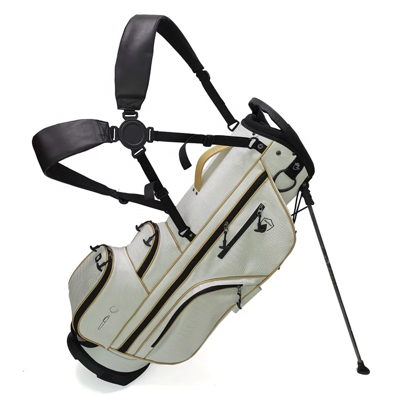 

Top patterned white PU golf rack bag with waterproof zipper pocket, pen holder and cooler pocket