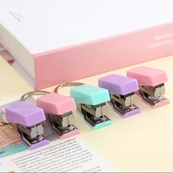 Solid Color Cute Portable Mini Keychain Stapler Paper Binder Stationery Small Paper Staples Office Binding Tool School Supplies