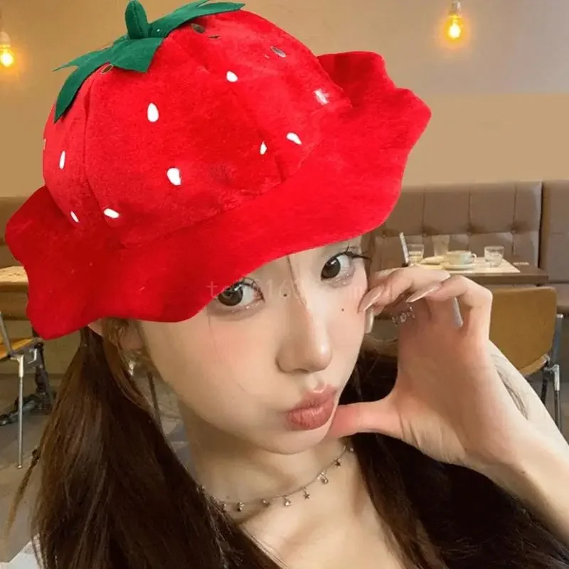 Plush Strawberry Fruit Hat Headgear for Theme Parties Photo Props Carnivals Cosplay Halloween Strawberry Cosplay