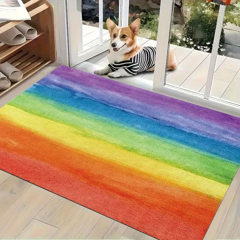 Spring themed 2D printed entrance mat with rabbit holding carrot and scattered vegetable motifs for seasonal retail decoration