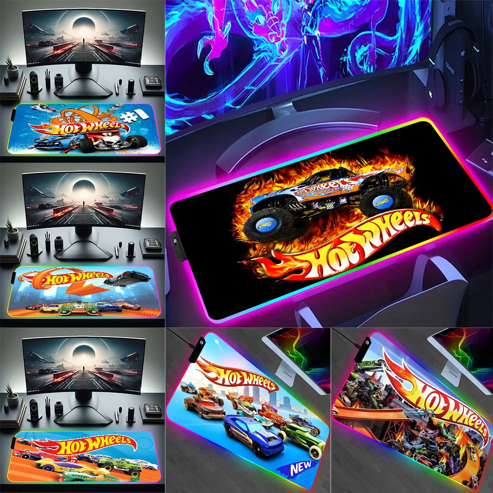 

RGB Pc Gamer Keyboard Mouse Pad Mousepad LED Hot Wheelss Glowing Mouse Mats Rubber Gaming Computer Mausepad