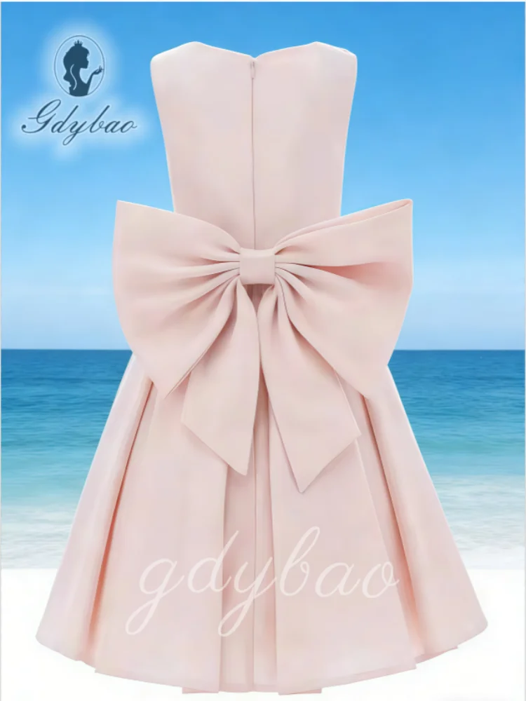 

Pink Satin Princess Flower Girl Dress Pearls O Neck Pleated A Line Flower Girls Gowns Midi Bow Knee Length Party Gown