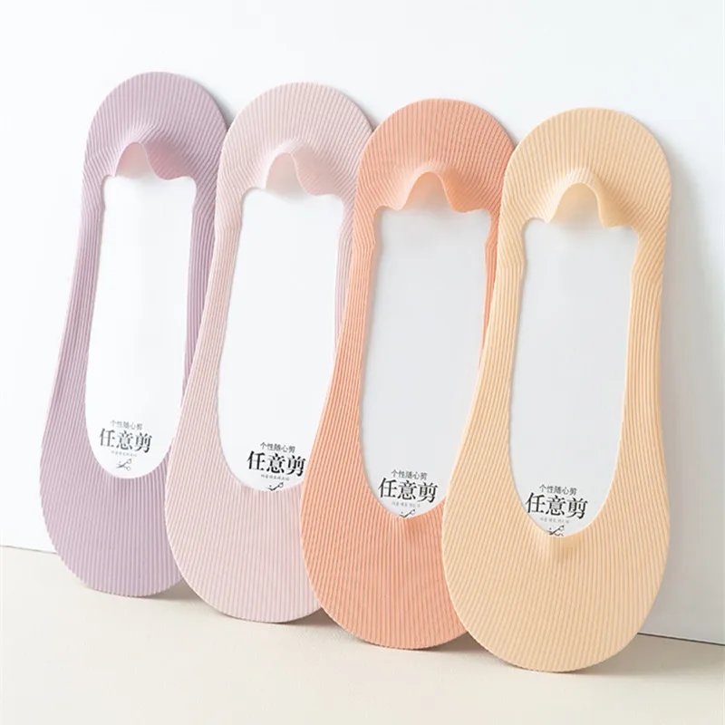 Women's Ice Silk Any Cut Boat Socks Thin Shallow Invisible Socks Silicone Non Slip Spring Summer Striped Breathable Female Boat