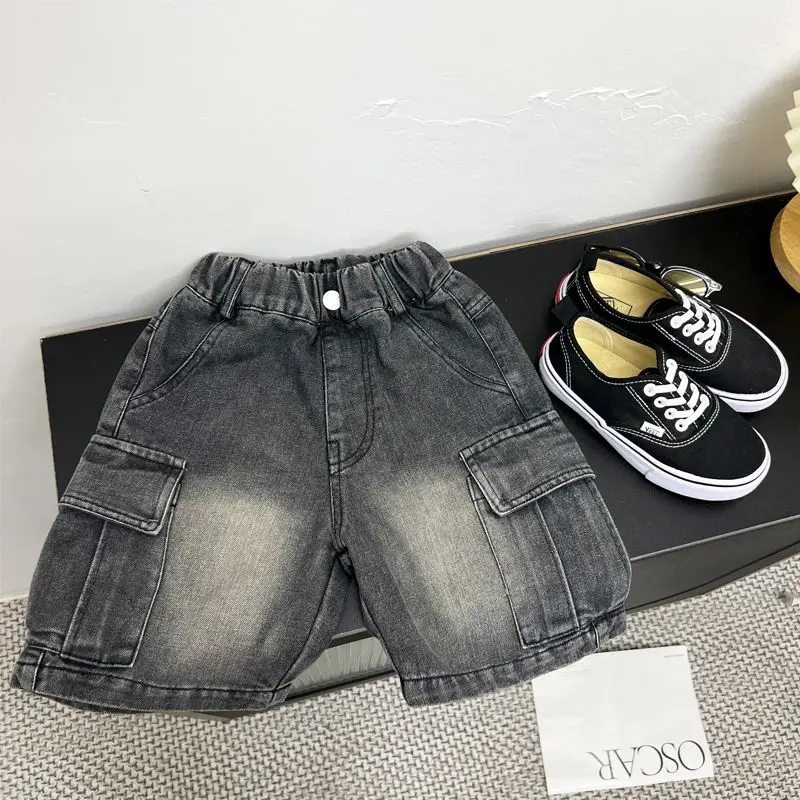 

Boys' shorts and jeans 2025 summer new style children's fashionable and stylish personalized workwear style denim shorts