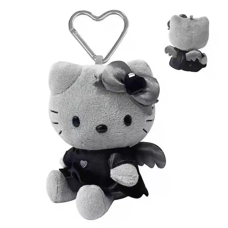 جديد سانريو أسود رمادي كيوبيد الملاك مرحبا كيتي أفخم المفاتيح يجلس جانب Kawaii مجنح أفخم دمية حقائب اليد DIY الديكور #2