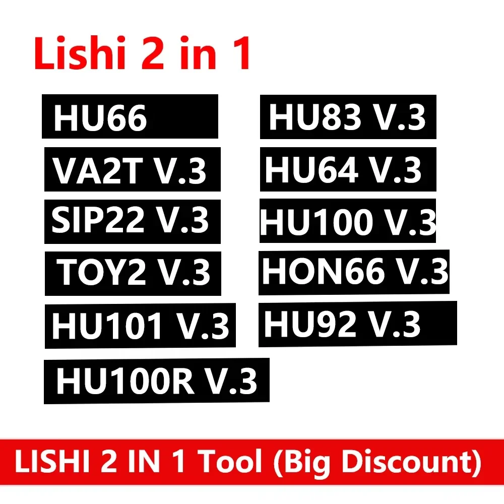 1pcs Lishi 2 in 1 HU100V.3 HU66 V.3 HU83 HU64 SIP22 HU92 HU100R VA2T HU87 HON66 TOY2 Track V3 HU101 2 in 1 Tool Big Discount