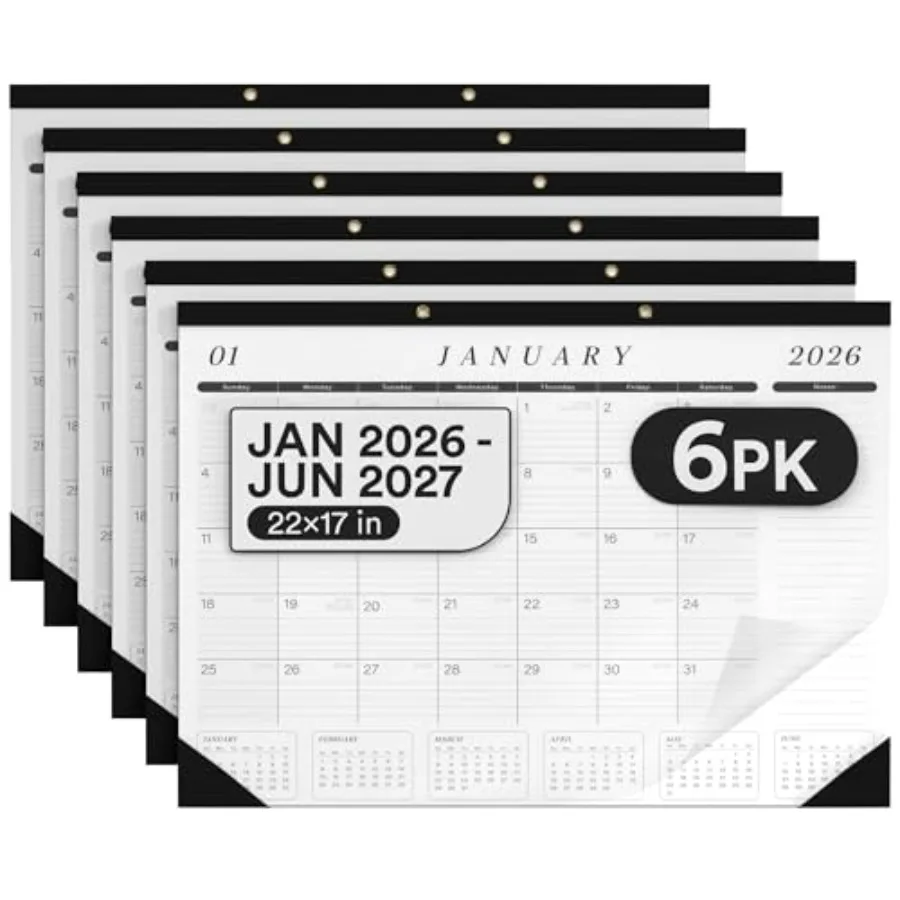 

Настольный календарь на 2022-2027 годы, большой, 22x7 дюймов, с датами с января 2022 по июнь 2027, планер-органайзер для заметок, черно-белый
