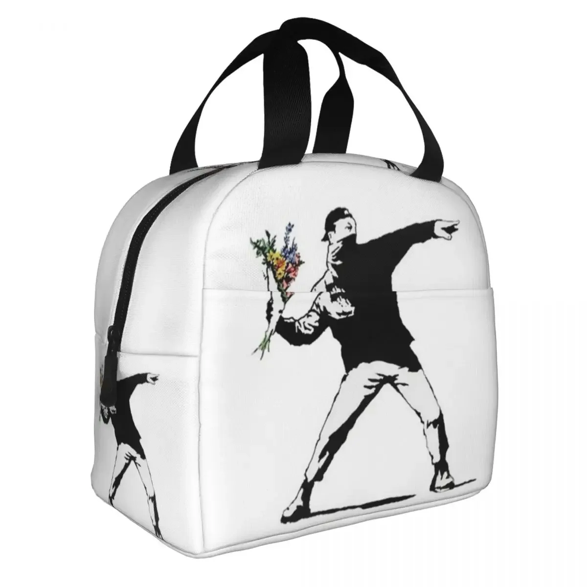 Banksy Flowers Insulated Lunch Bags Cooler Bag Reusable Bomber Stencil Banksy Large Tote Lunch Box Men Women Beach Travel