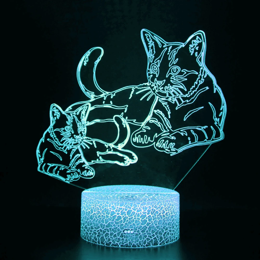 Nighdn Double Cat 3D Illusion Table Lamp 7 Colors Changing USB LED Night Light Christmas Birthday Party Gift for Kids Cat Lover