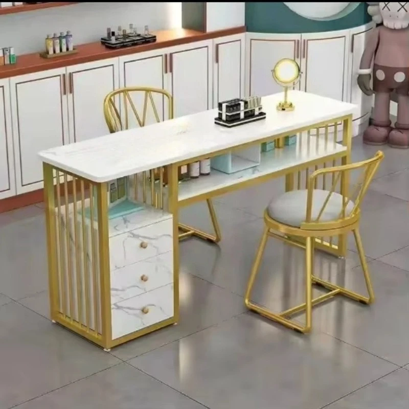 

Small double manicure table stool manicure table set makeup high-end lightweight luxury manicure table with drawers