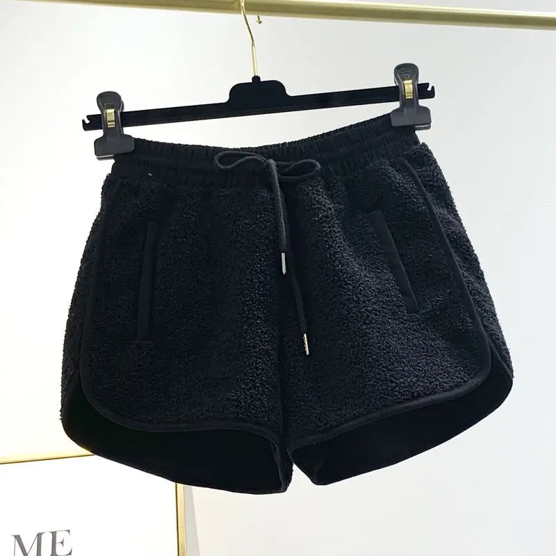 Autumn Winter Shorts for Women New Korean Elastic Waist Solid Drawstring Loose Trend A-line Shorts Street Casual Fashion Clothes